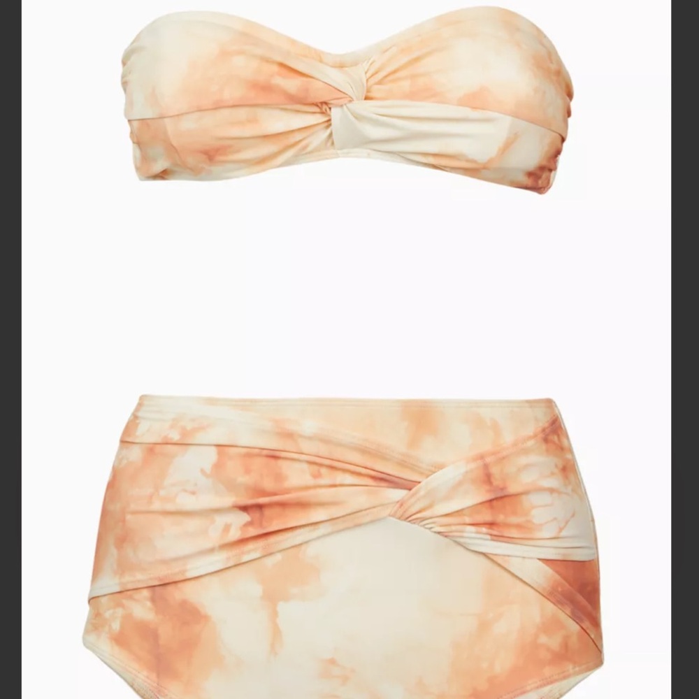 Jonathan Simkhai Orange & Cream Tie-Dye Bikini 2 Piece High Waist Strapless Set